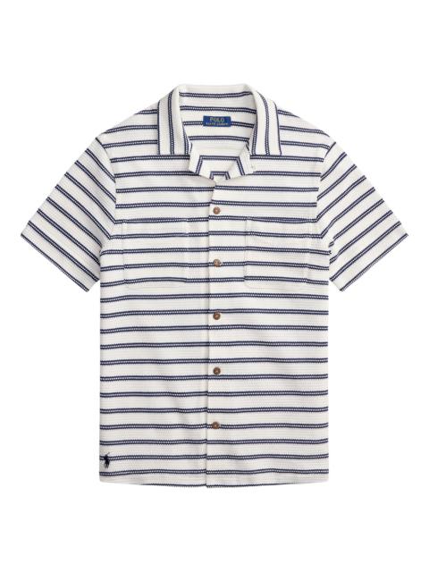 Polo Ralph Lauren Men's Striped Cotton-Blend Camp Shirt - Pale Cream Newport Navy