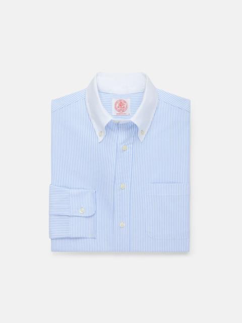 J. PRESS MADE-IN-USA BLUE STRIPE CONTRAST COLLAR OXFORD CLOTH SPORT SHIRT - REGULAR FIT