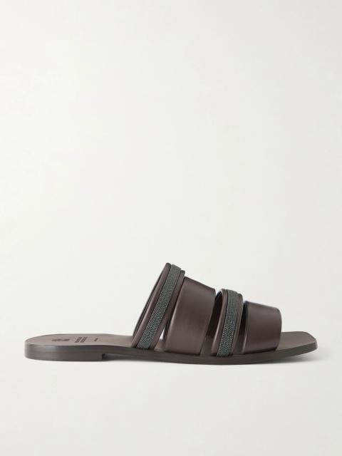 Brunello Cucinelli Embellished leather sandals Dark brown