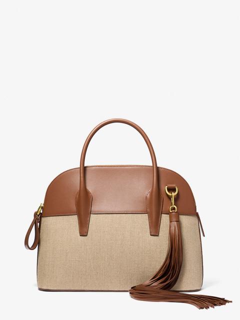 MICHAEL KORS COLLECTION Kaitlin Large Linen and Leather Satchel