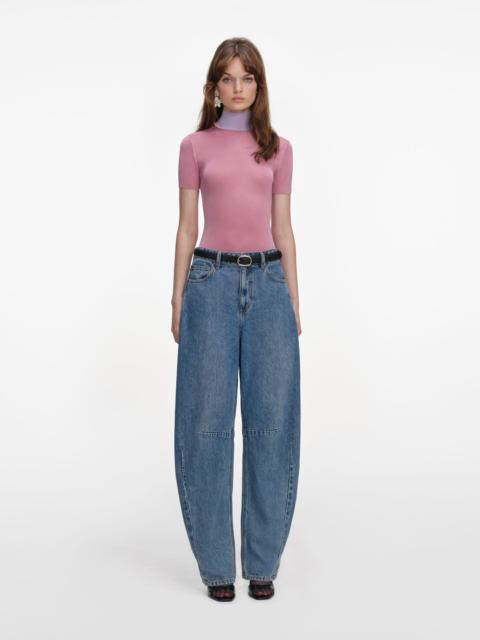 self-portrait Pink Short Sleeve Viscose Knit Top
