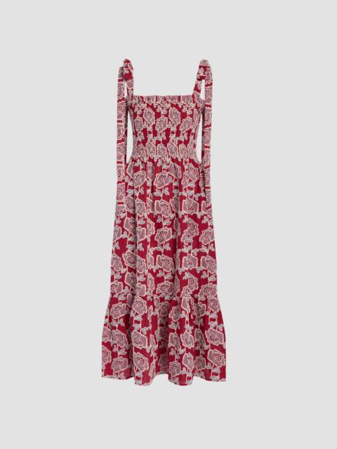 Erdem FLORAL EMBROIDERED COTTON SLEEVELESS MIDI DRESS