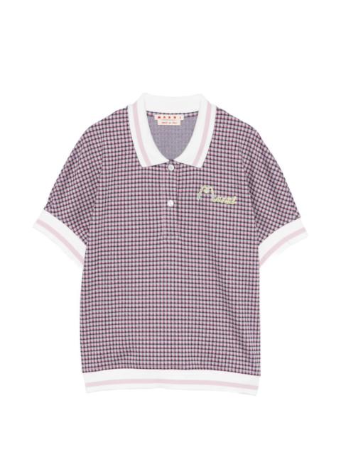 Marni check embroidery polo top
