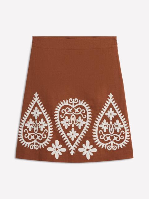 BODEN Embroidered Linen Skirt-Russet