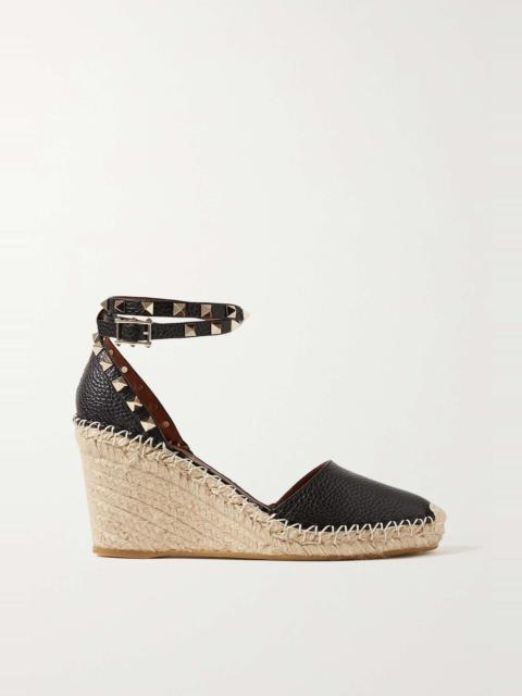 Valentino Rockstud 85 textured-leather wedge espadrilles