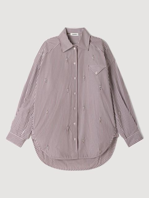 Sandro OVERSIZED STRIPED RHINESTONE SHIRT
