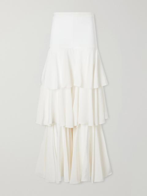 SHARON WAUCHOB Ruffled silk wide-leg pants White
