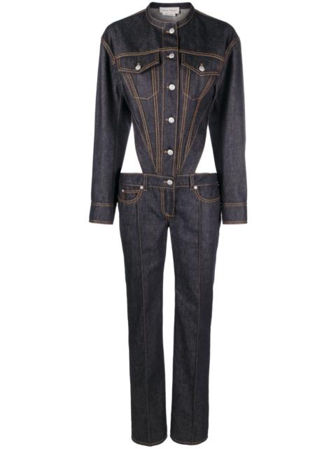 Alexander McQueen button-up backless denim jumpsuit