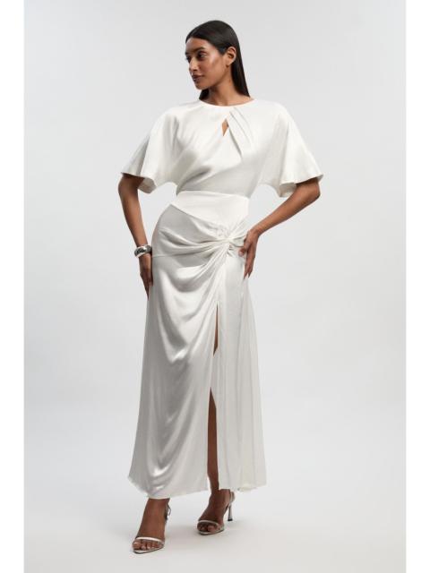 KAREN MILLEN Satin Back Crepe Twist Detail Woven Midaxi Dress