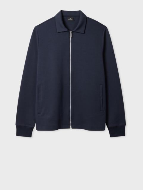 Navy Double-Face Jersey Zip-Front Sweatshirt