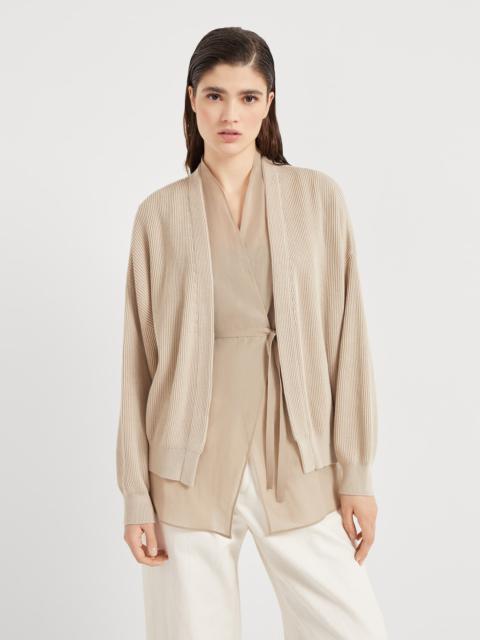 Brunello Cucinelli Cotton English rib knit and organza layered cardigan with monili