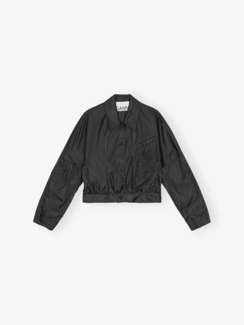 GANNI BLACK DUCHESSE NYLON CROPPED JACKET