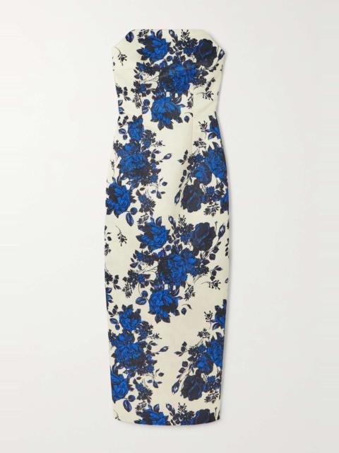 Yulie strapless floral-print taffeta-faille midi dress
