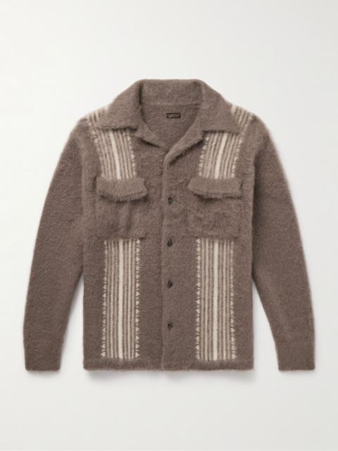 Kapital Camp-Collar Striped Knitted Overshirt Brown