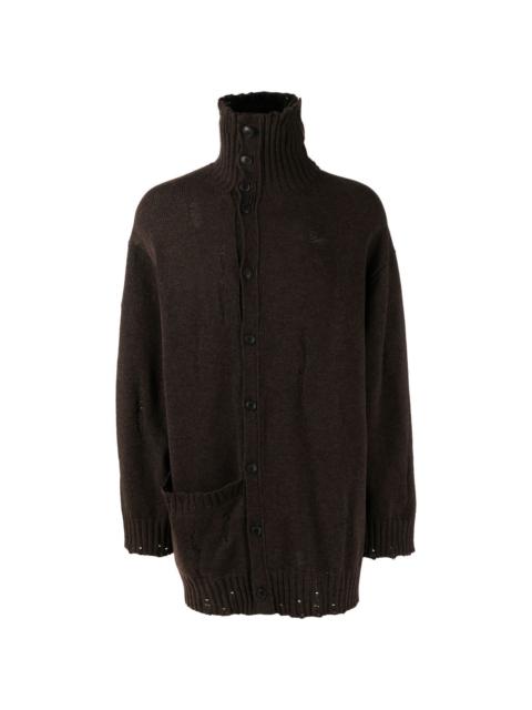 Drop Needle Turtleneck knitted cardigan