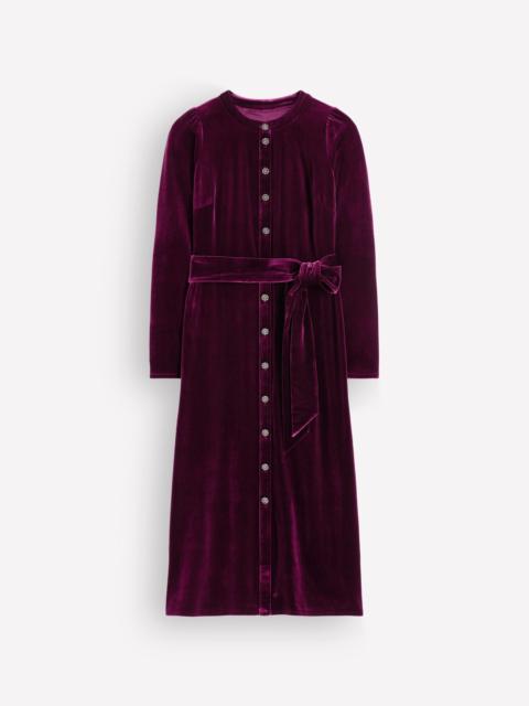 BODEN Honor Column Velvet Midi Dress-Port Royal