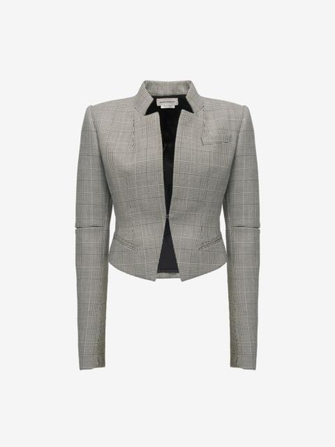 Women's Prince Of Wales Slashed Fitted Jacket in Black/ivory
