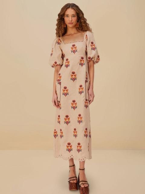 FARM RIO Rose Embroidered Macaw Euroflax™ Premium Linen Maxi Dress