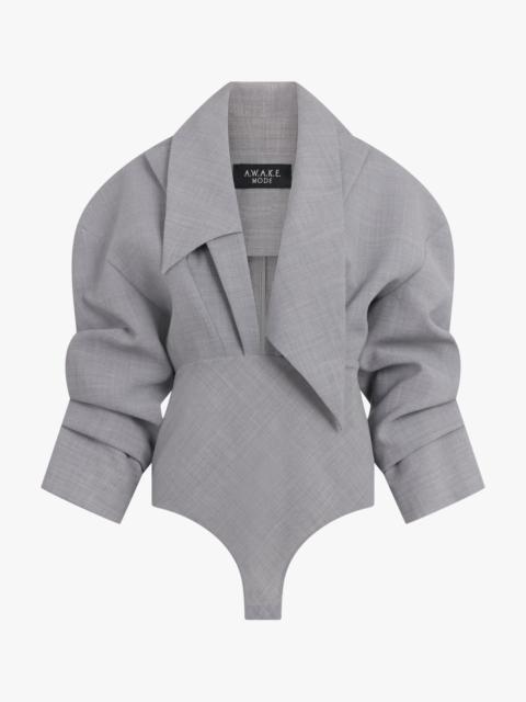 A.W.A.K.E. MODE TAILORED L/S BODYSUIT WITH OVERSIZED COLLAR | GREY