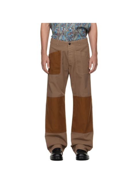 Dries Van Noten Beige & Tan Patch Trousers
