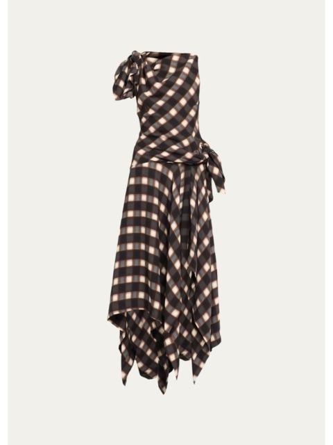 Monse Knotted Plaid Silk Midi Dress