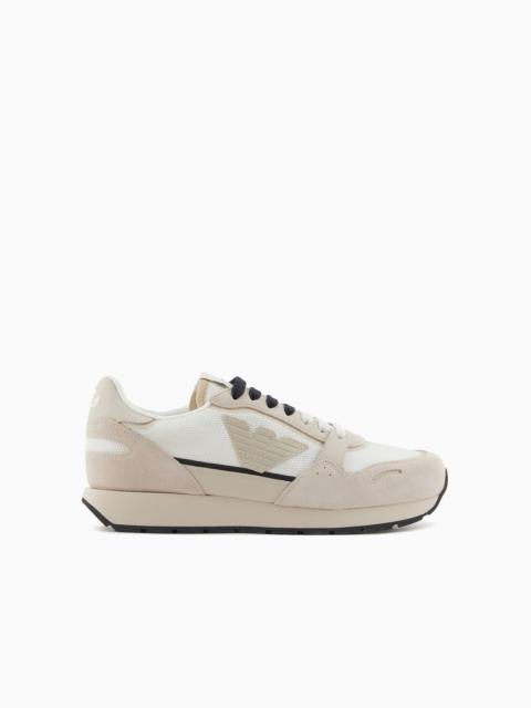 EMPORIO ARMANI Mesh sneakers with suede details and eagle patch