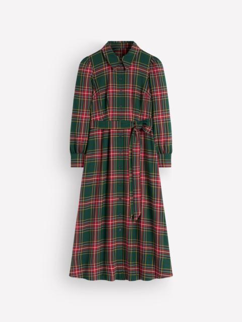 BODEN Maeve Check Midi Shirt Dress-Green, Navy and Red Check
