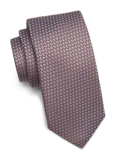 Canali Men's Geometric Woven Silk Tie - Brown Blue