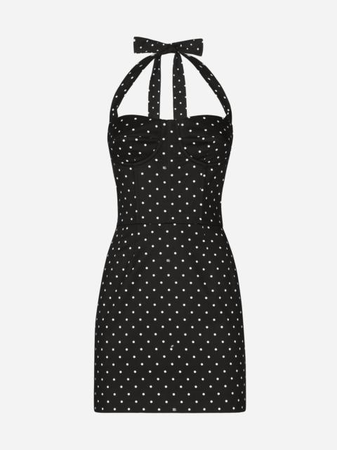 Short cotton corset dress with polka-dot print