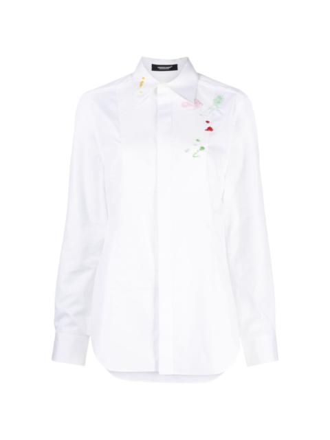 floral-embroidered cotton shirt