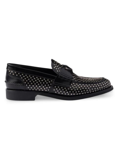 Prada Women's Studded Brushed Leather Loafers - Black