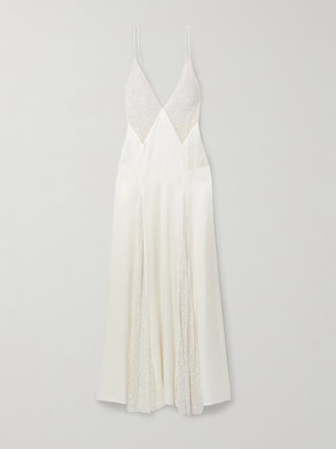 KIKI DE MONTPARNASSE Ange Paneled Embellished Leavers Lace And Satin Gown