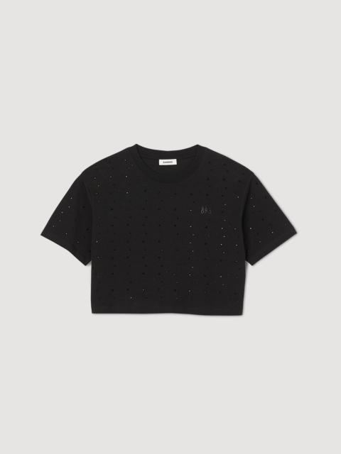 Sandro CROPPED T-SHIRT WITH RHINESTONES