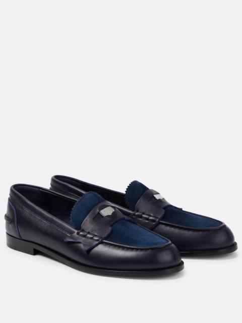 Penny suede-trimmed leather loafers