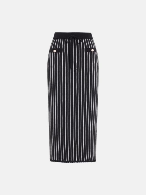 PINSTRIPE KNITTED MIDI SKIRT WITH BUTTONS