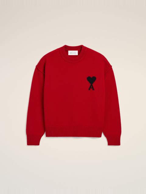 AMI Paris RED CREWNECK WOOL SWEATER WITH AMI DE COEUR