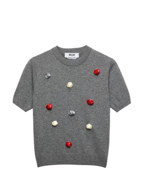 MSGM rose-appliqué crew-neck knitted top