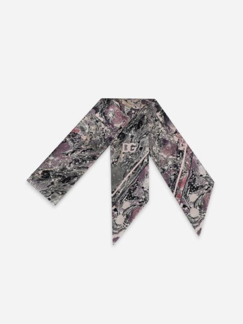 Dolce & Gabbana Skinny silk scarf with purple marbled print