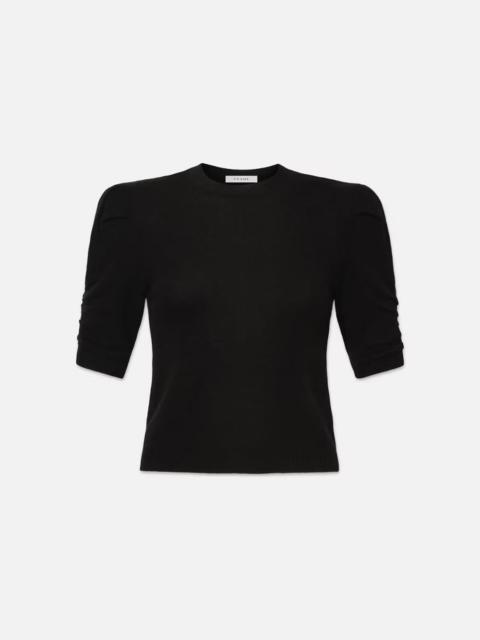 Ruched Sleeve Cashmere Sweater in Noir