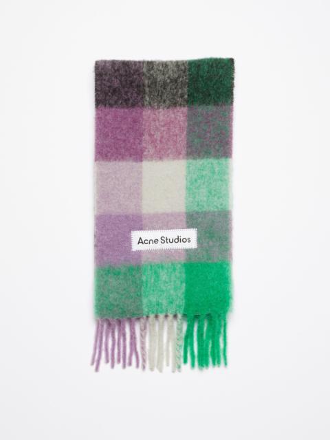 Mohair checked scarf - Bright green/purple/grey
