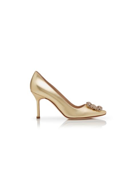 Gold Nappa Leather Jewel Buckle Pumps