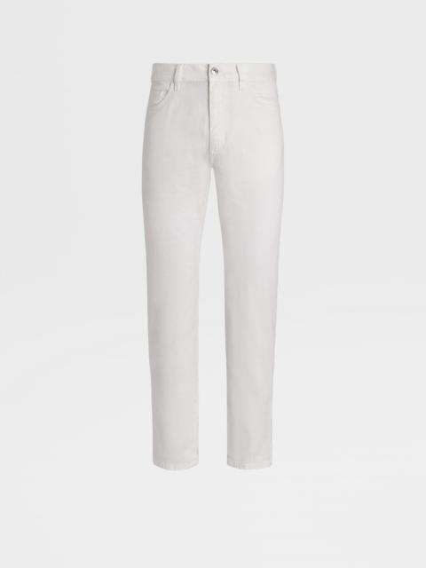 WHITE STRETCH LINEN AND COTTON JEANS