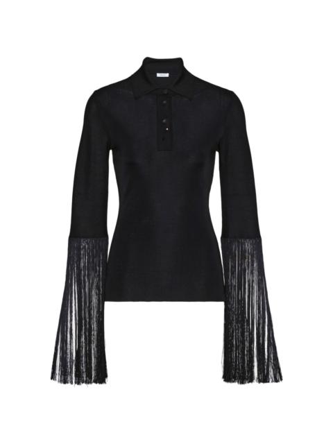 fringe-detailing satin-finish blouse