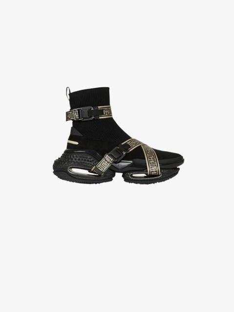 Balmain Black knit and suede B-Bold sneakers with straps
