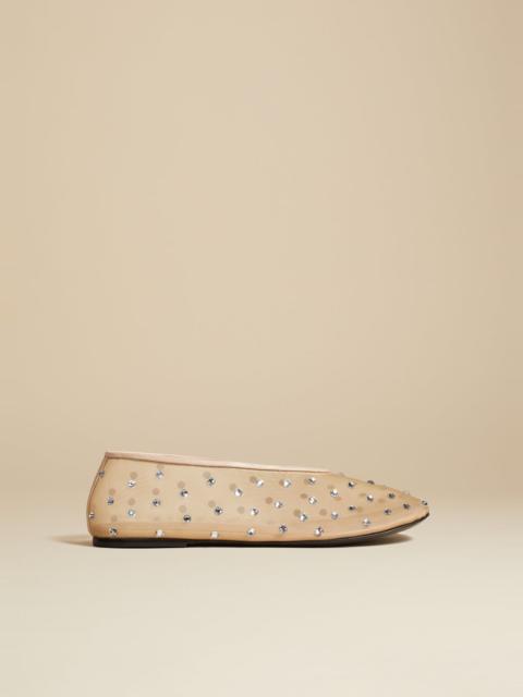 KHAITE The Marcy Flat in Beige Mesh with Crystals