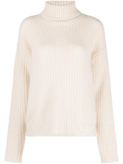 logo-embroidered knitted roll-neck jumper