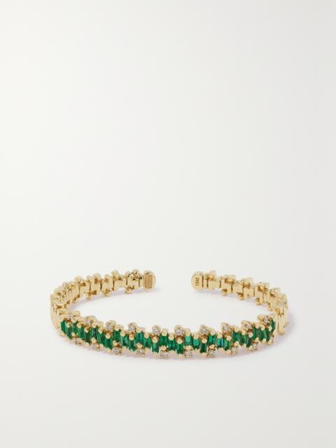 SUZANNE KALAN 18-karat Gold, Emerald And Diamond Cuff