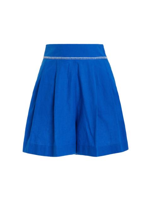 ESCVDO Amalia Hand-Embroidered Cotton-Linen Shorts blue