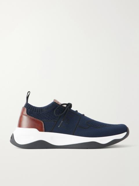 Berluti Shadow Leather-Trimmed Stretch-Knit Sneakers