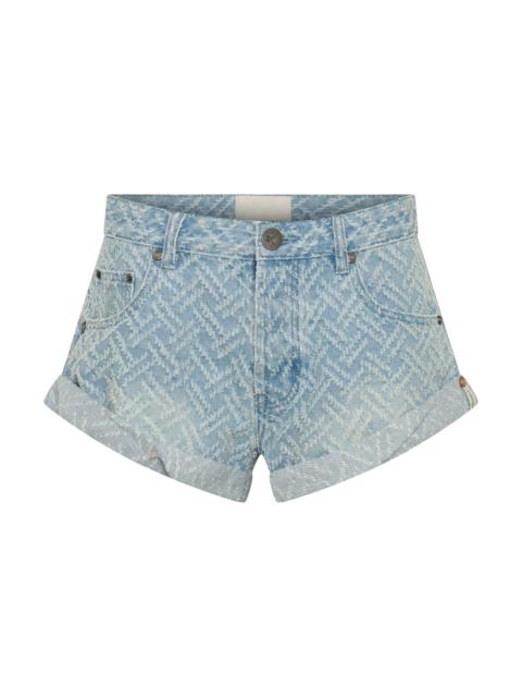 ONE TEASPOON Bandits Low Waist Jacquard Denim Shorts - Chevron Blue